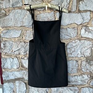Black Womens Medium Black Mini Overall Tie Dress/Romper Adjustable Zip Up Preppy